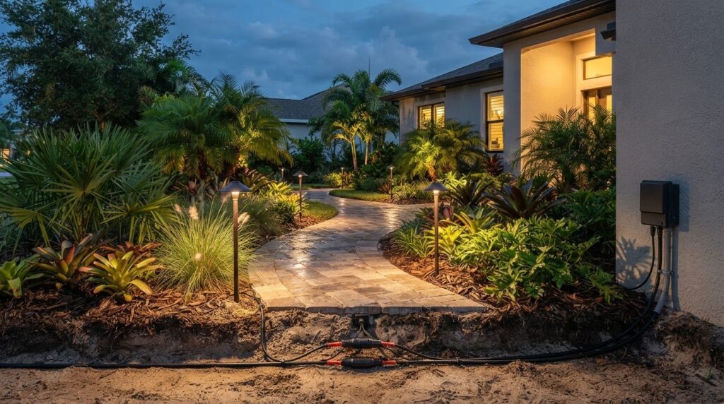 Path Lighting Installation in Parrish: Lights and Wiring